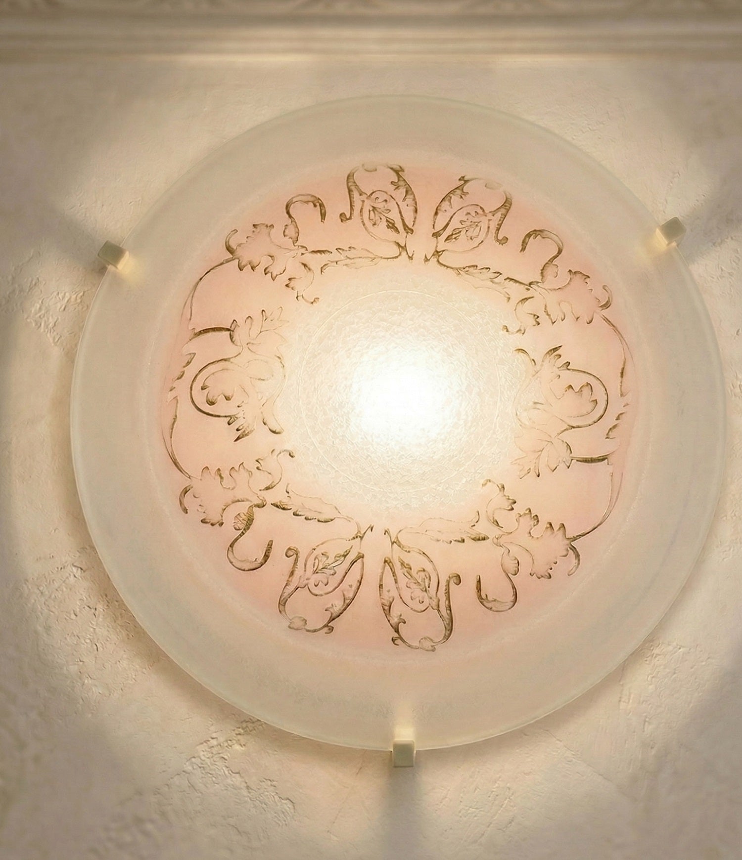 Plafoniera da soffitto classica in vetro rotonda decorata camera da letto, sala da pranzo, cucina, bagno, ingresso D 40 cm art. regina (ROSA)