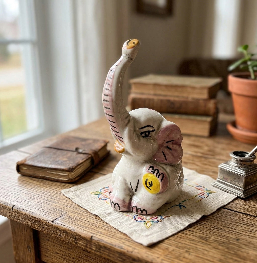 Elefante in ceramica di Caltagione realizzato a mano, animali portafortuna (rosa)