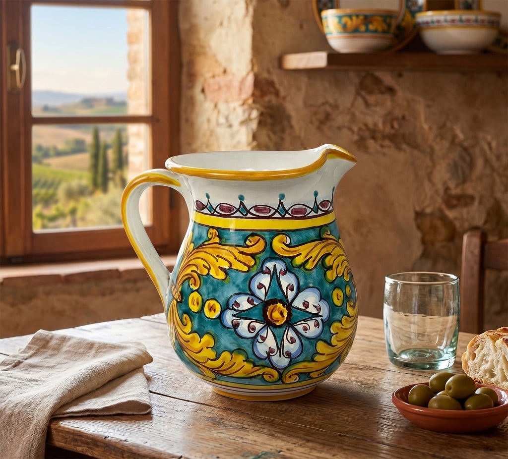 Caraffa in ceramica siciliana boccale realizzato e decorato a mano art. gomes 1,5 LT