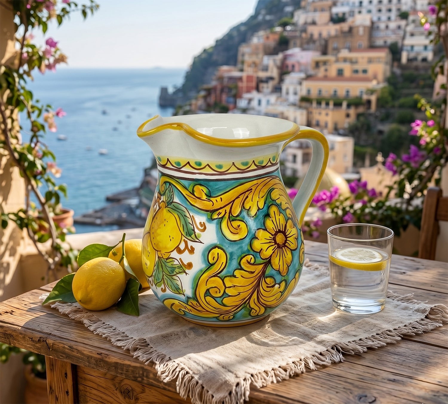Caraffa in ceramica siciliana boccale realizzato e decorato a mano art. limoni 1,5 LT