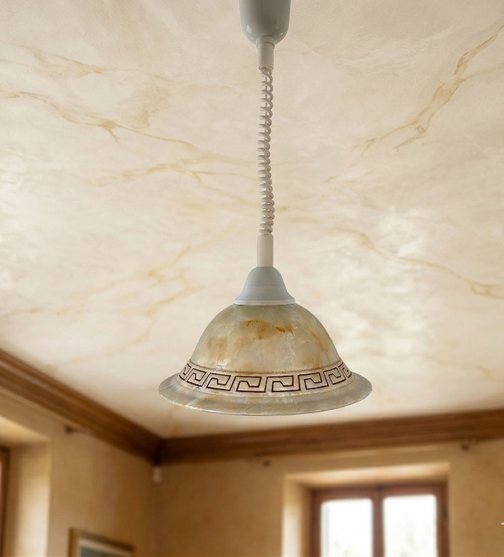 Lampadario a sospensione 1 luce saliscendi con diffusore realizzato artigianalmente coll. greca (DIAMETRO 30 CM)