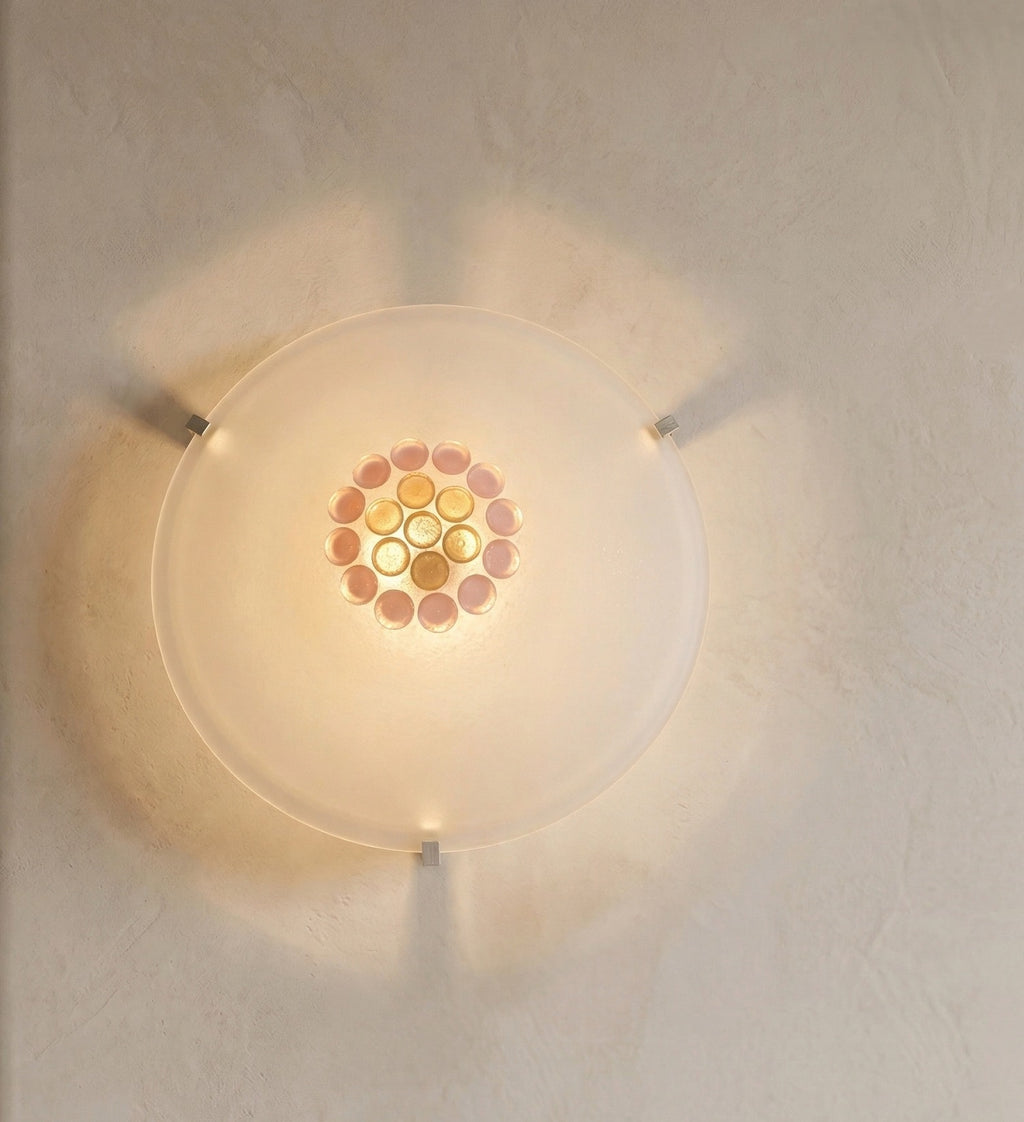 Plafoniera da soffitto classica in vetro rotonda decorata camera da letto, sala da pranzo, cucina, bagno, ingresso D 40 cm bottone (ROSA)