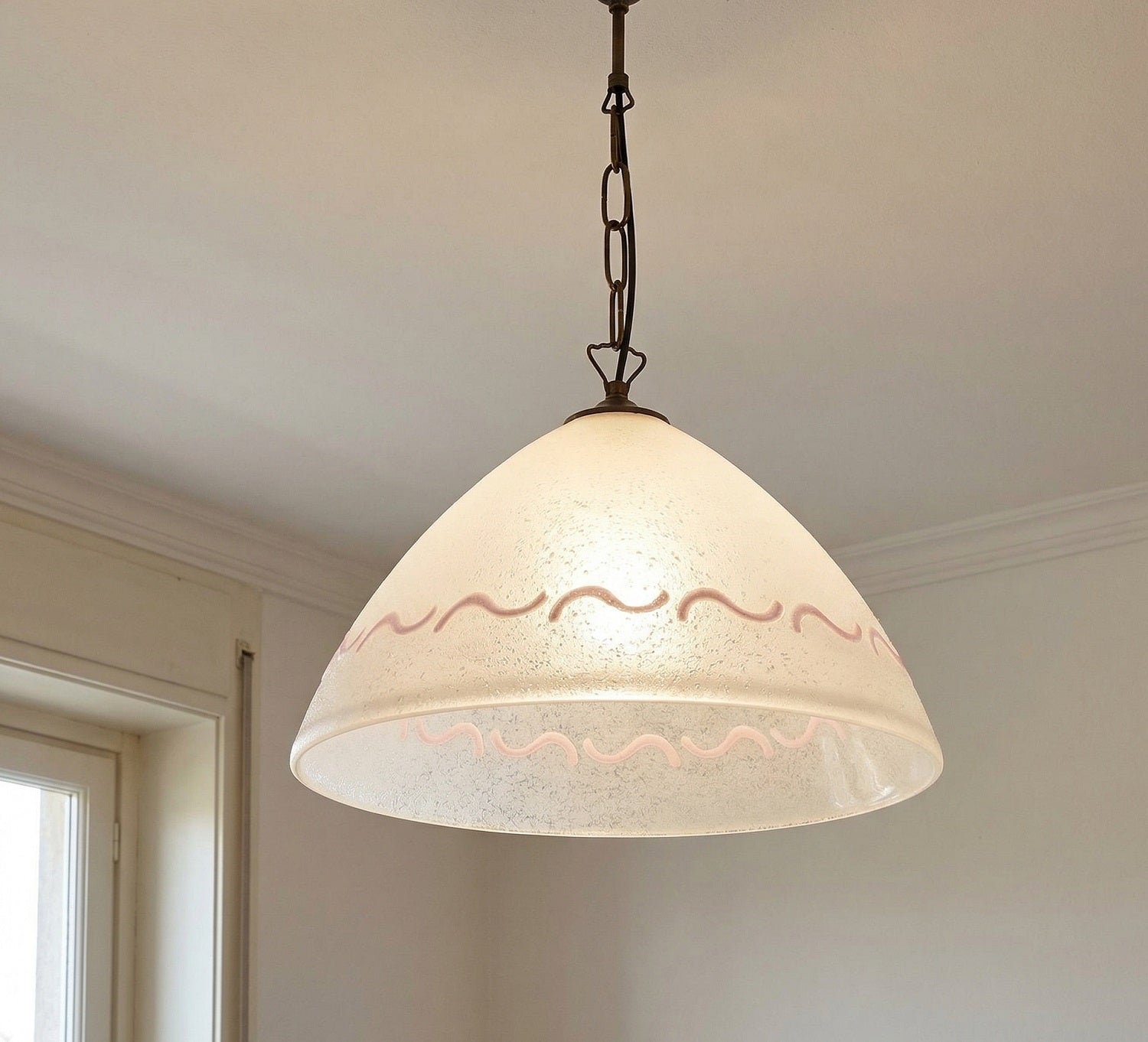 Lampadario a Sospensione Classico in Vetro, 1 Luce, per Cucina, Bagno, Camera, Soggiorno, Scala, Corridoio art. marea (ROSA)