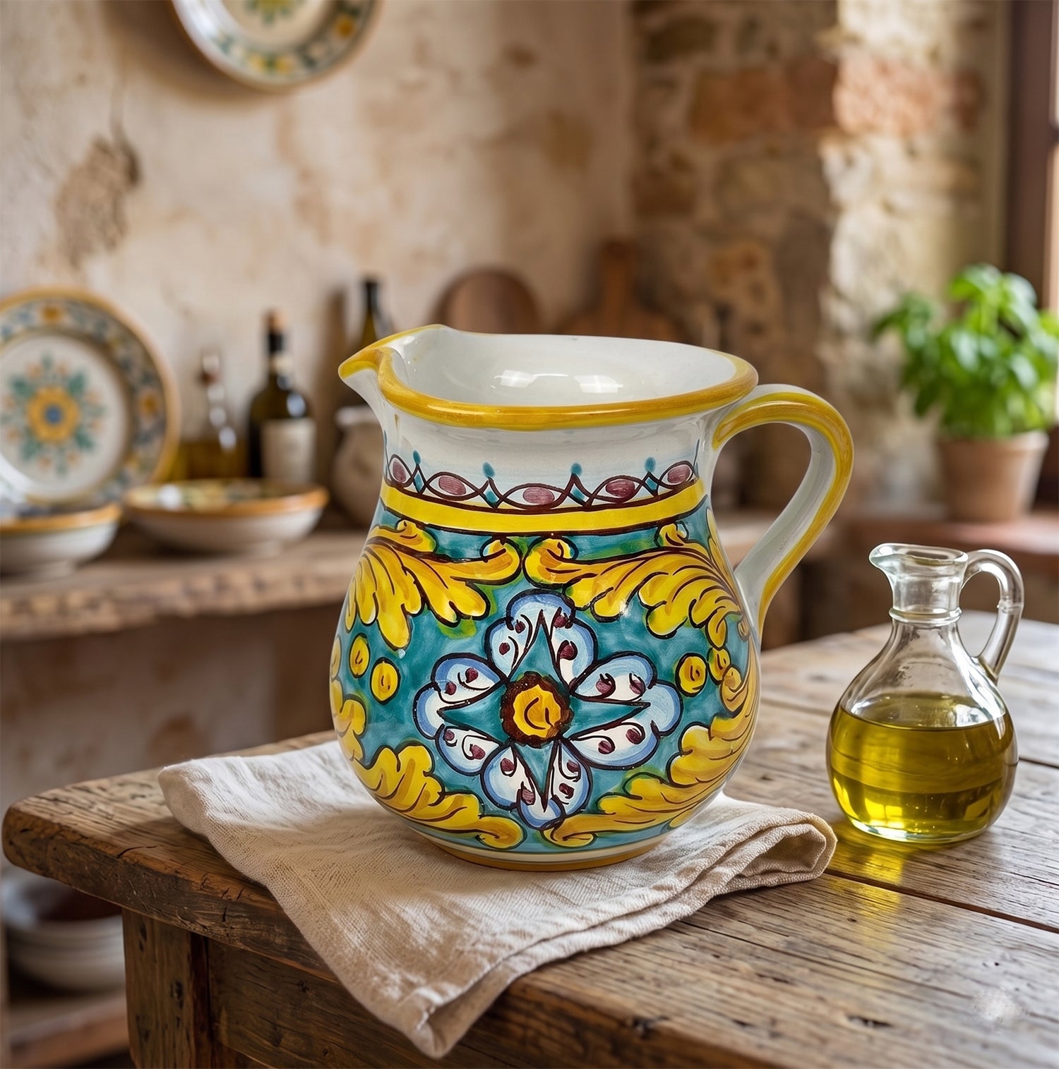 Caraffa in ceramica siciliana boccale realizzato e decorato a mano art. gomes 1 LT