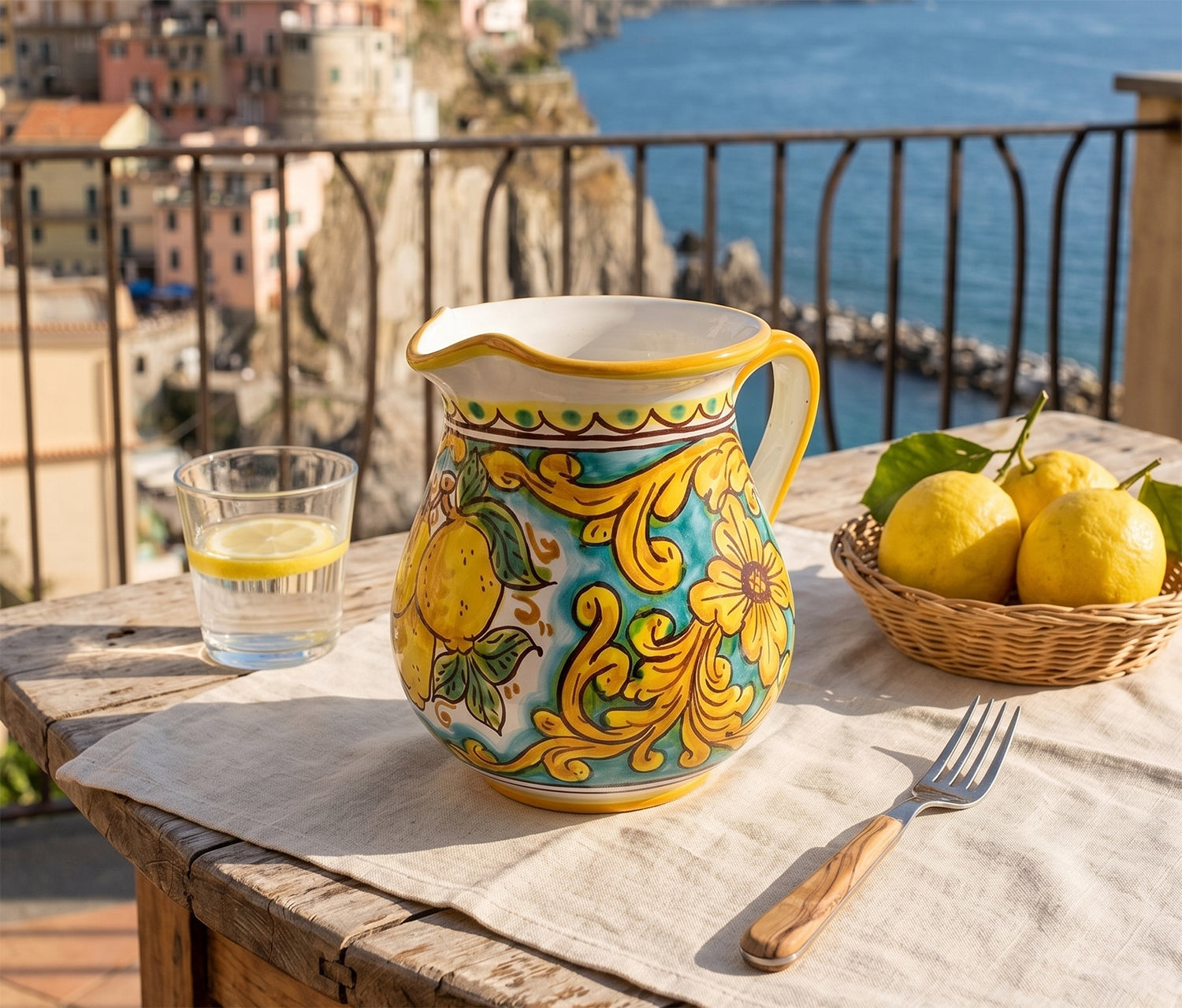 Caraffa in ceramica siciliana boccale realizzato e decorato a mano art. limoni 1 LT