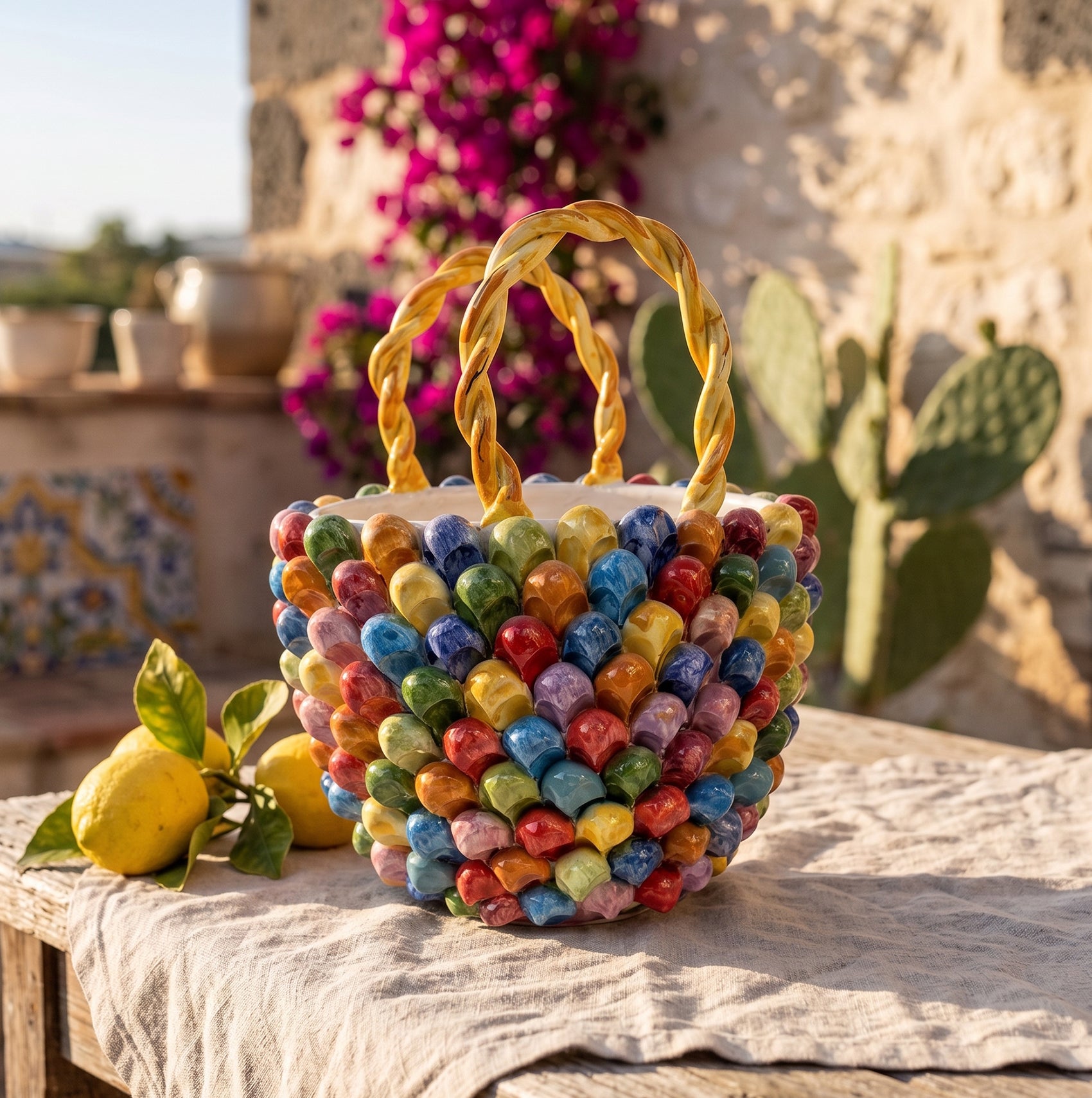 Coffa Siciliana in ceramica di Caltagirone decorata a mano pezzo unico
