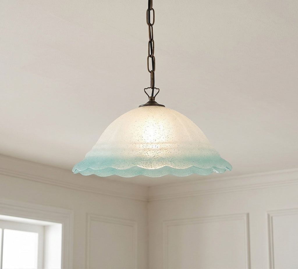 Lampadario a Sospensione Classico in Vetro, 1 Luce, per Cucina, Bagno, Camera, Soggiorno, Scala, Corridoio art. onda (VERDE)