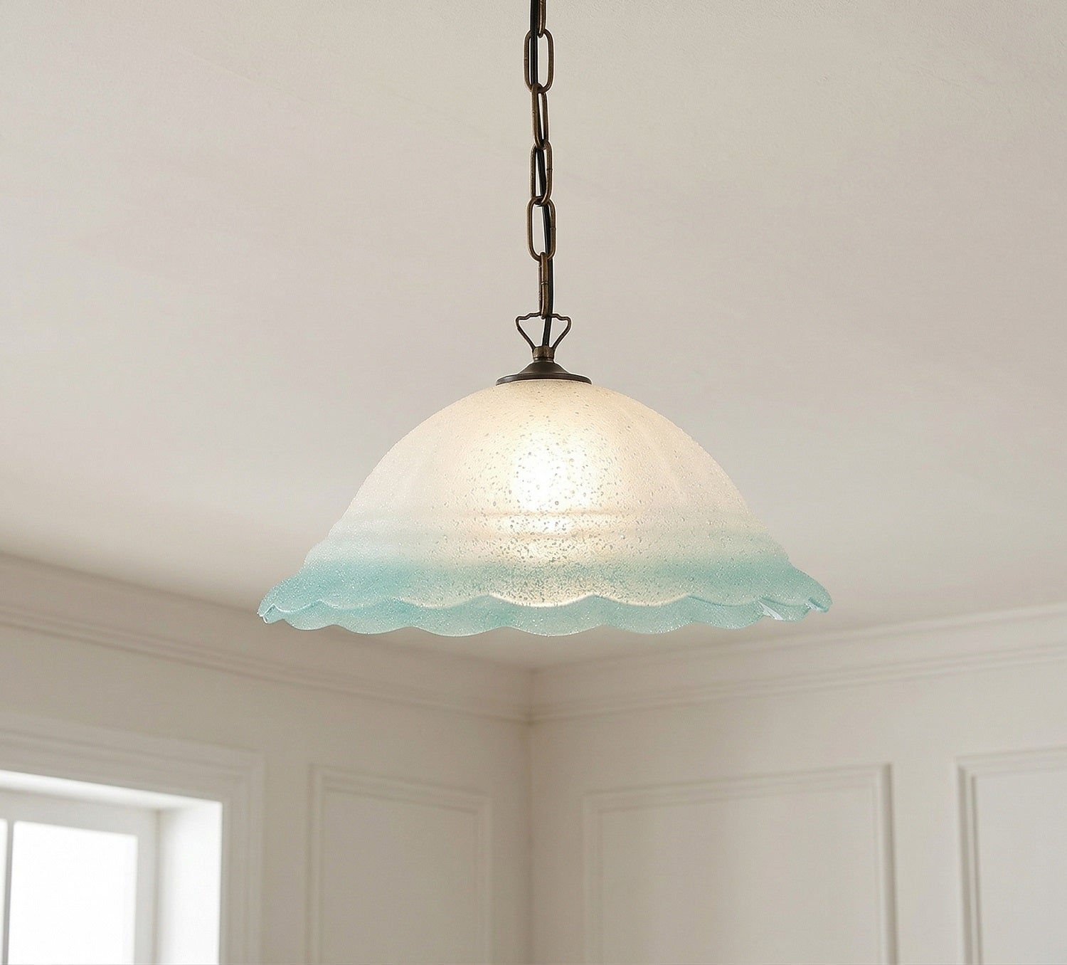 Lampadario a Sospensione Classico in Vetro, 1 Luce, per Cucina, Bagno, Camera, Soggiorno, Scala, Corridoio art. onda (VERDE)