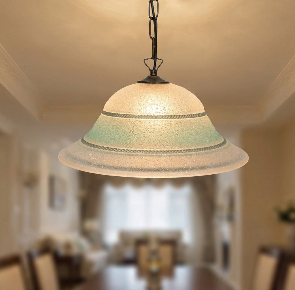 Lampadario a Sospensione Classico in Vetro, 1 Luce, per Cucina, Bagno, Camera, Soggiorno, Scala, Corridoio art. (CORONA VERDE)