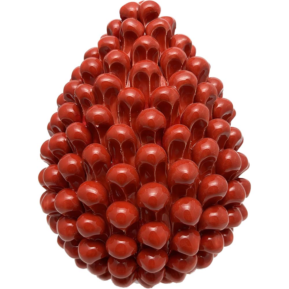 Pigna decorativa in ceramica di Caltagirone dipinta e decorata a mano rosso H 30 cm