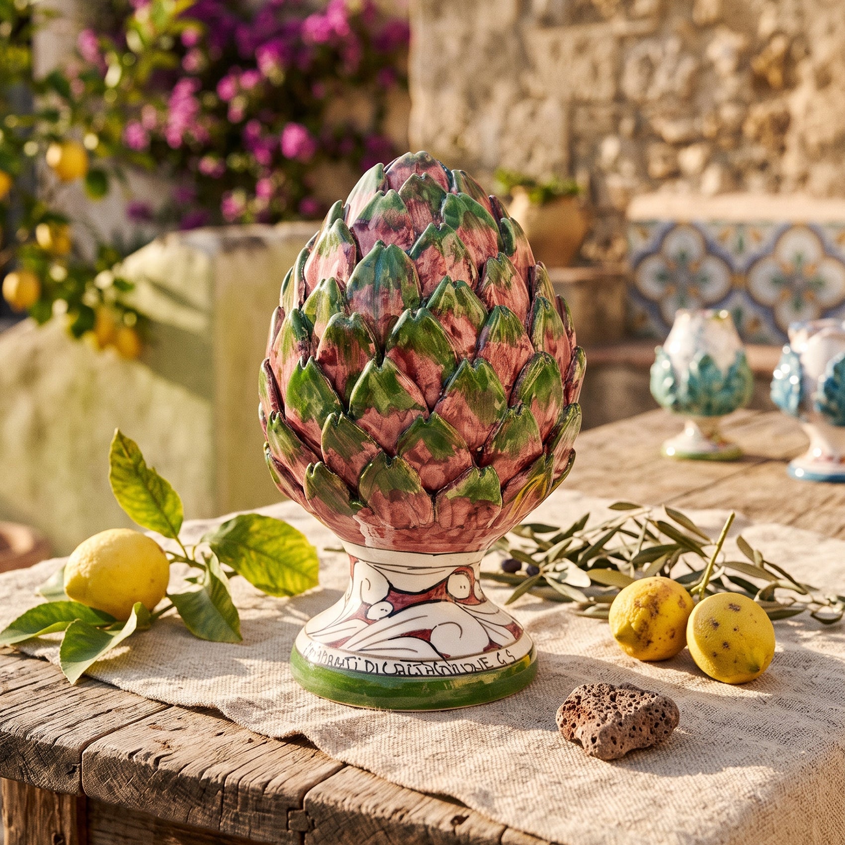 Sicilian ceramic artichoke from Caltagirone hand-decorated in red H20