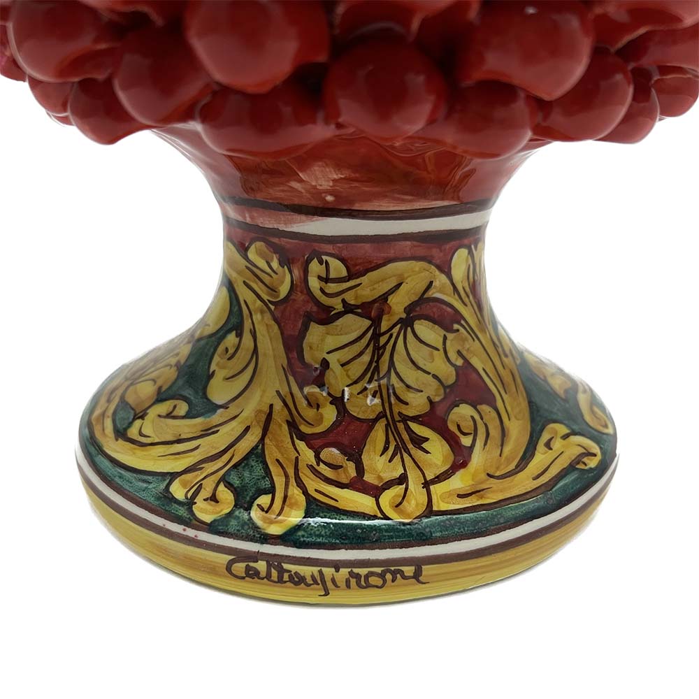 Pigna decorativa in ceramica di Caltagirone dipinta e decorata a mano rosso H 30 cm