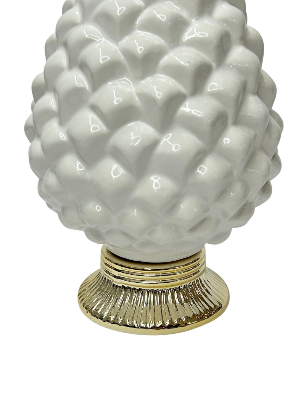 Pigna decorativa in ceramica moderno stile siciliano bianca oro art. s time (H 21,5 CM)