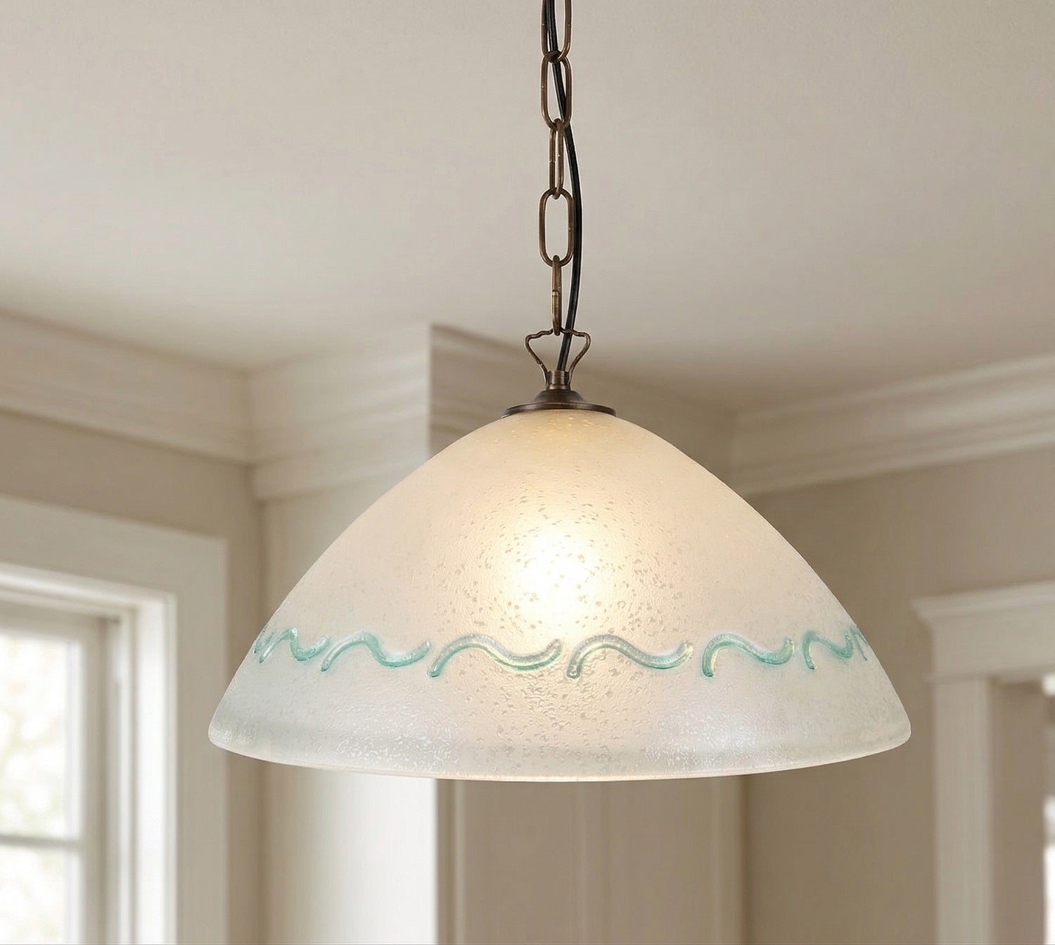 Lampadario a Sospensione Classico in Vetro, 1 Luce, per Cucina, Bagno, Camera, Soggiorno, Scala, Corridoio art. marea (VERDE)