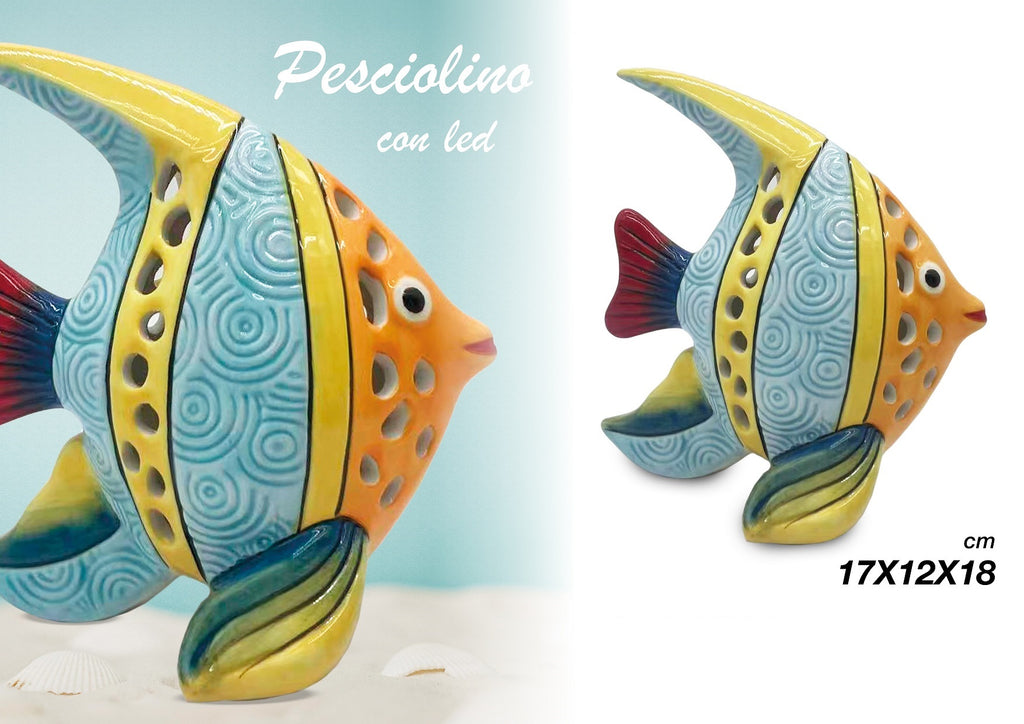 Decorazioni marine per interni in porcellana pesce, barchetta, ancora con led gdm (PESCE 24082H)