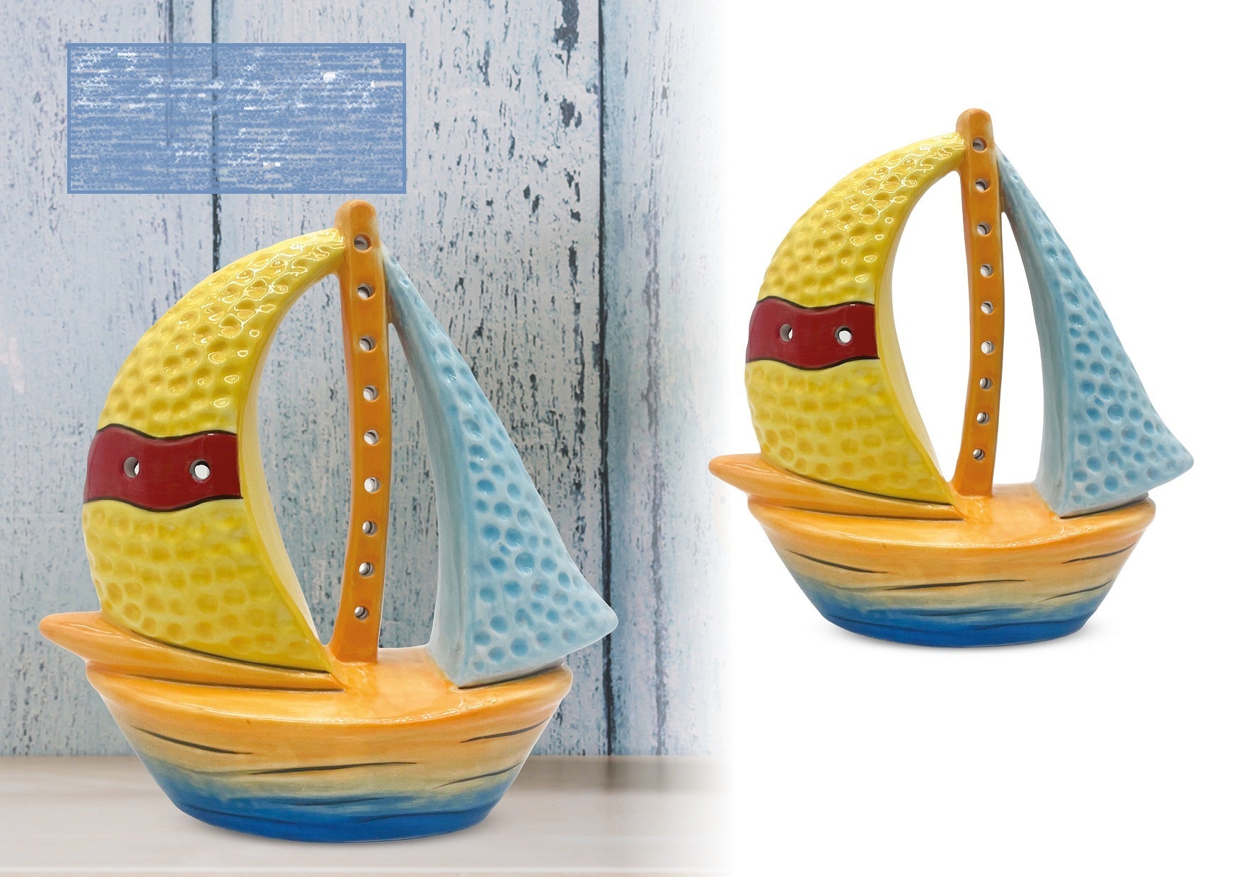 Decorazioni marine per interni in porcellana pesce, barchetta, ancora con led gdm (BARCHETTA 24084H)