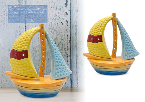 Decorazioni marine per interni in porcellana pesce, barchetta, ancora con led gdm (BARCHETTA 24084H)