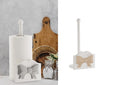 Portarotolo in legno e ceramica elegante bianco e tortora decorato coll. fiocco 24919WT