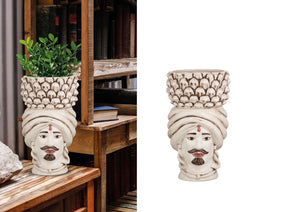 Vaso decorativo in ceramica testa di moro pigna portafiori, decorazione per la casa moderna gdm (ANTICATO UOMO 25002MUB)
