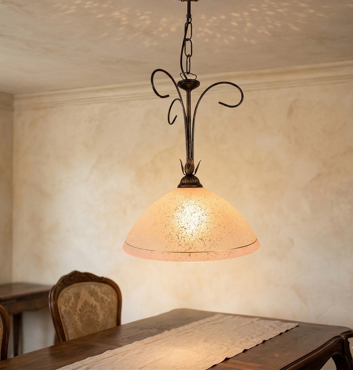 Lampadario a Sospensione ingresso 1 Luce in ferro battuto e vetro, per Cucina, Bagno, Camera, Soggiorno, Scala, Corridoio art. sam