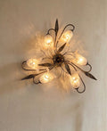 Plafoniera da soffitto classica a 6 luci in ferro battuto e vetro realizzata e decorata artigianalmente coll. scott