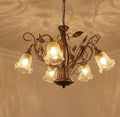 Lampadario a 5 luci classico in ferro battuto e vetro realizzato e decorato artigianalmente coll. cox