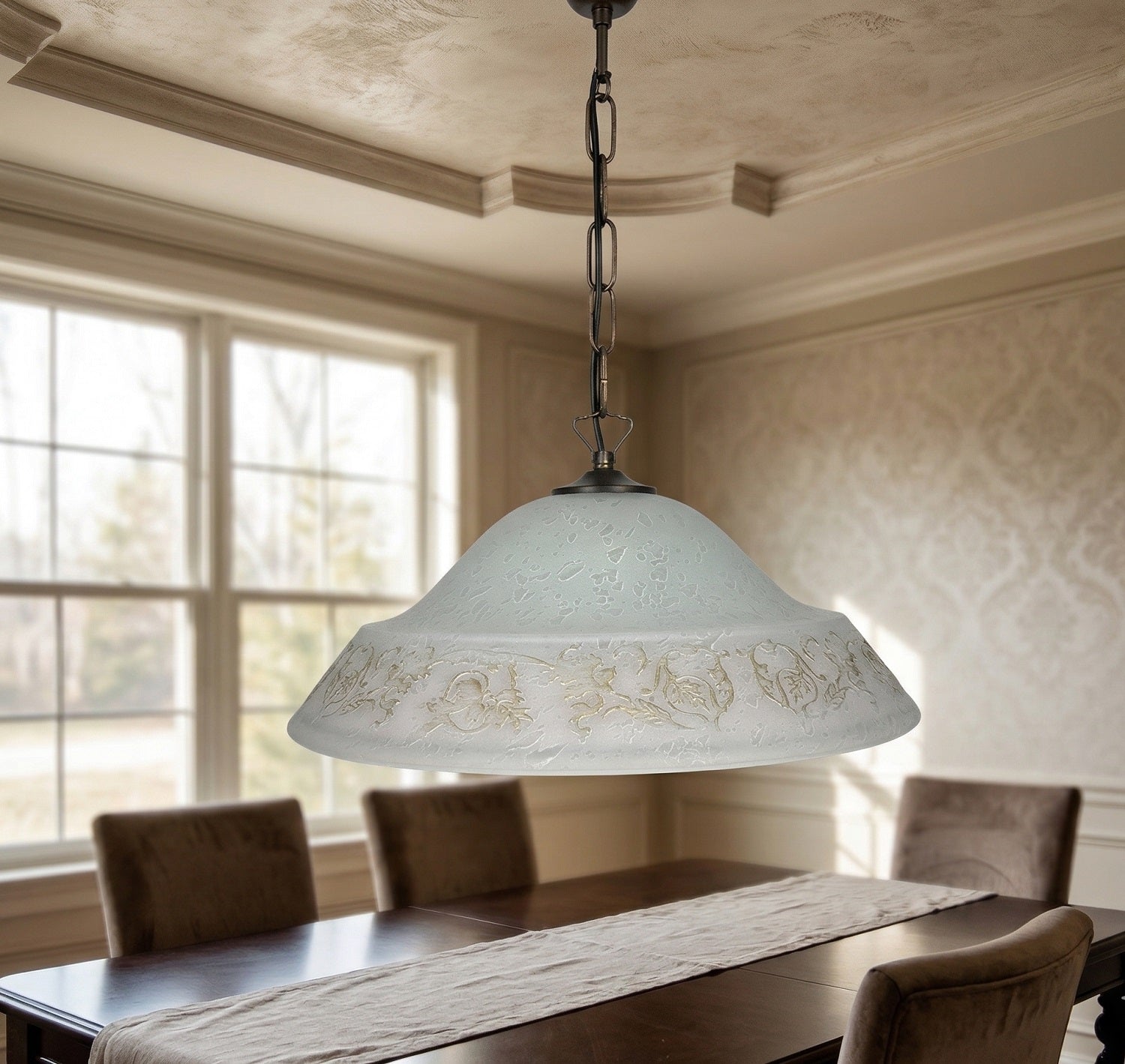 Lampadario a Sospensione Classico in Vetro, 1 Luce, per Cucina, Bagno, Camera, Soggiorno, Scala, Corridoio art. regina (ROSA)