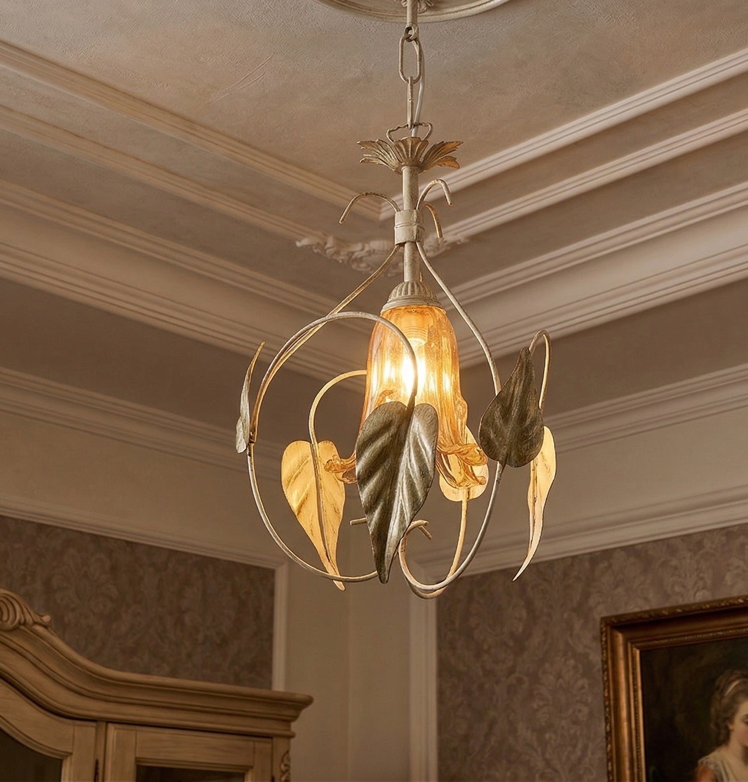 Lampadario a Sospensione ingresso 1 Luce in ferro battuto e vetro, per Cucina, Bagno, Camera, Soggiorno, Scala, Corridoio art. dubai