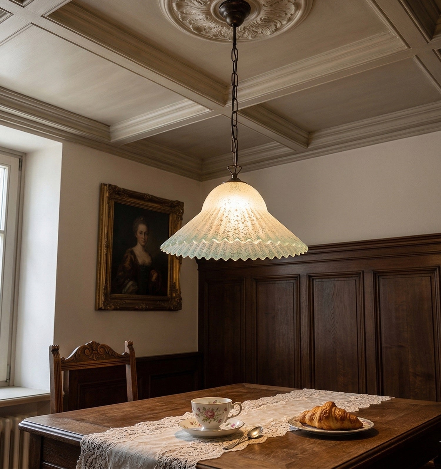 Lampadario a Sospensione Ingresso Classico in Vetro, 1 Luce, per Cucina, Bagno, Camera, Soggiorno, Scala, Corridoio art. zoe (VERDE)