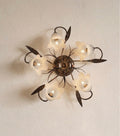 Plafoniera da soffitto classica a 5 luci in ferro battuto e vetro realizzata e decorata artigianalmente coll. ralph