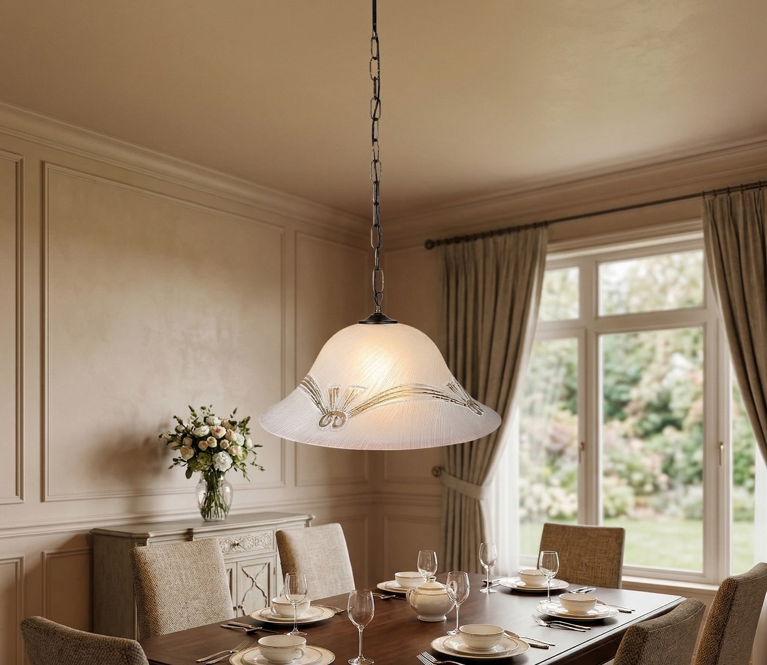 Lampadario a Sospensione Ingresso Classico in Vetro, 1 Luce, per Cucina, Bagno, Camera, Soggiorno, Scala, Corridoio art. tenda (ROSA)