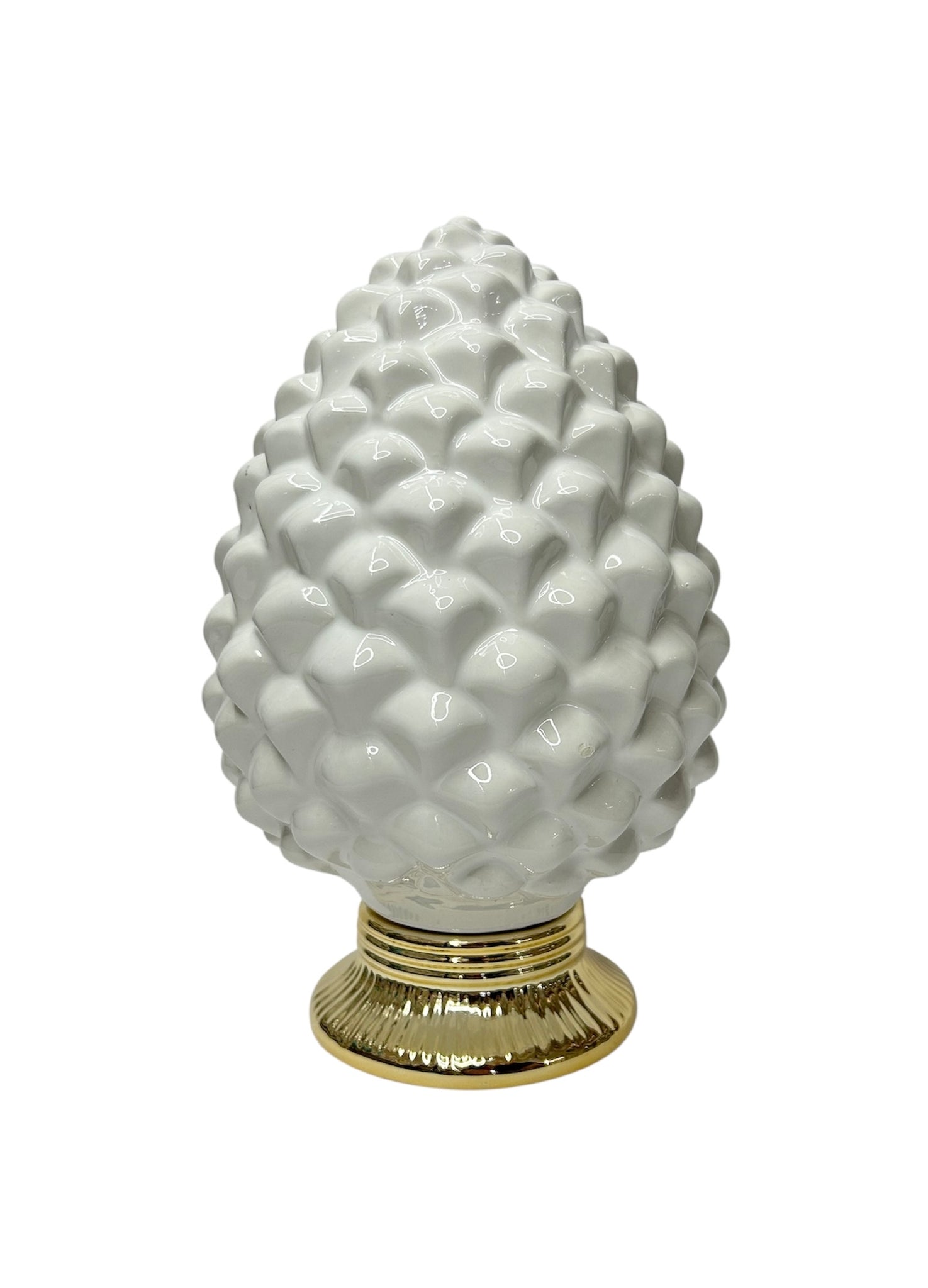 Pigna decorativa in ceramica moderno stile siciliano bianca oro art. s time (H 25,5 CM)