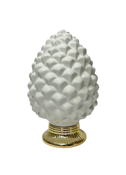 Pigna decorativa in ceramica moderno stile siciliano bianca oro art. s time (H 25,5 CM)