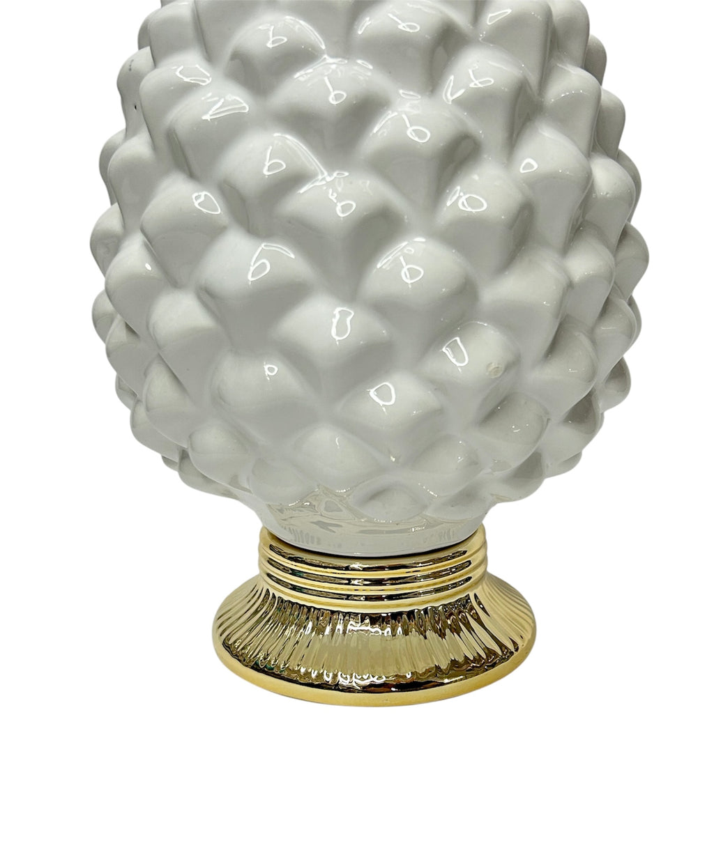 Pigna decorativa in ceramica moderno stile siciliano bianca oro art. s time (H 25,5 CM)