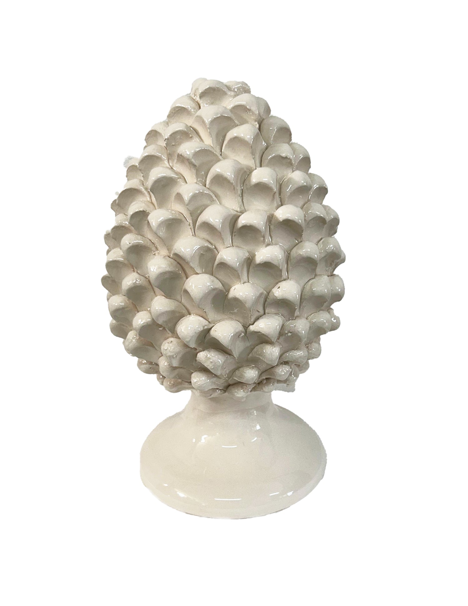 Pigna decorativa in ceramica di Caltagirone dipinta e decorata a mano bianca H 25 cm