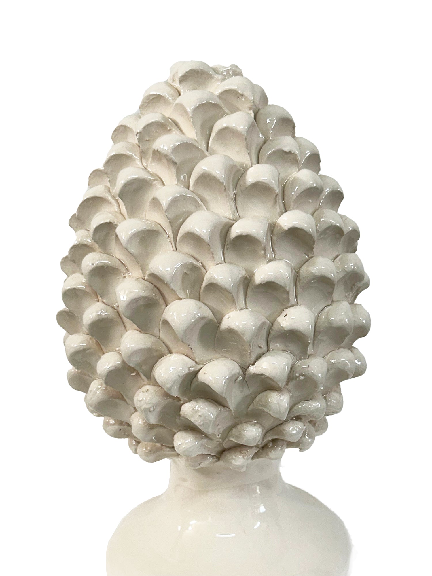 Pigna decorativa in ceramica di Caltagirone dipinta e decorata a mano bianca H 25 cm