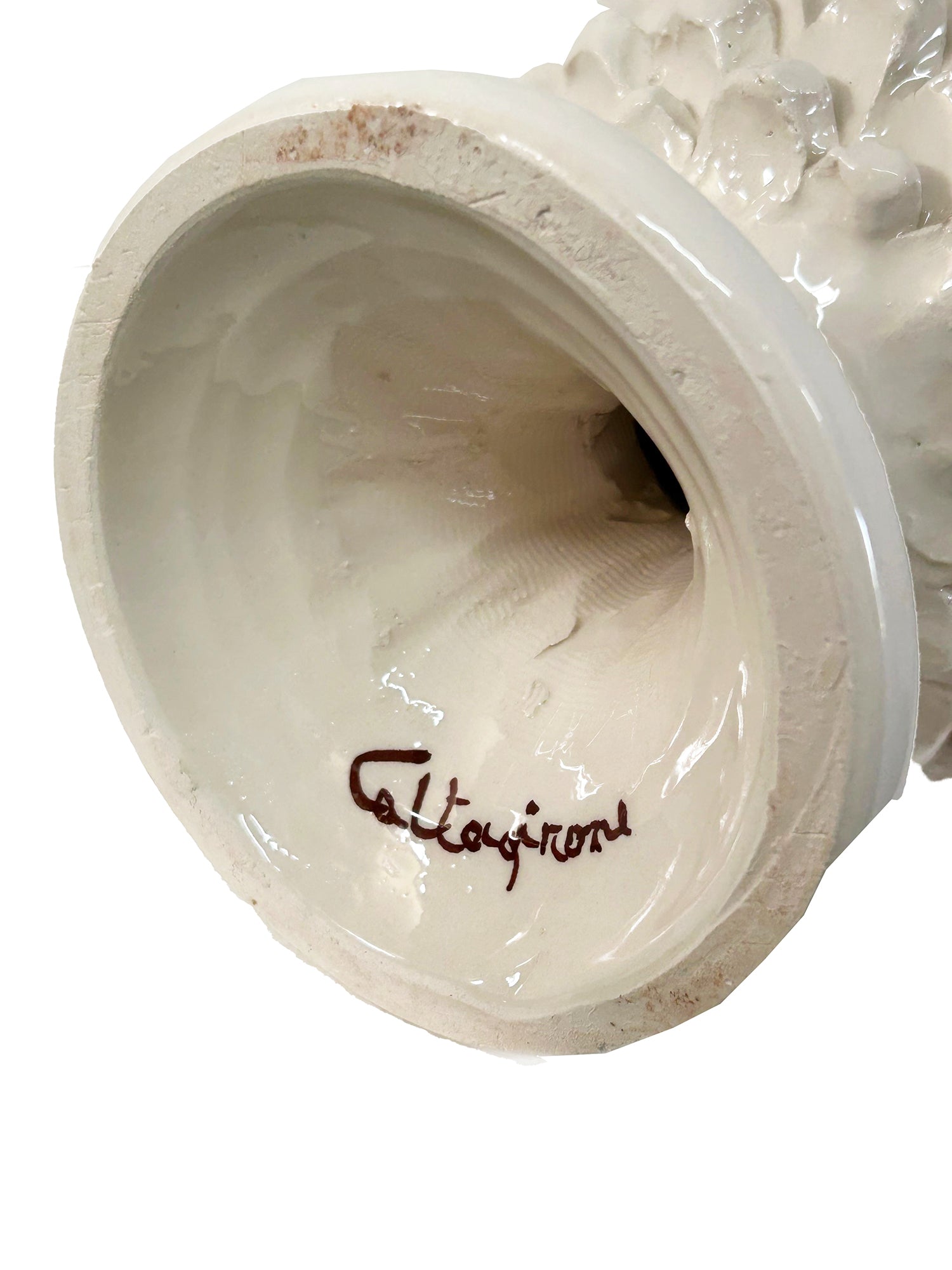 Pigna decorativa in ceramica di Caltagirone dipinta e decorata a mano bianca H 25 cm