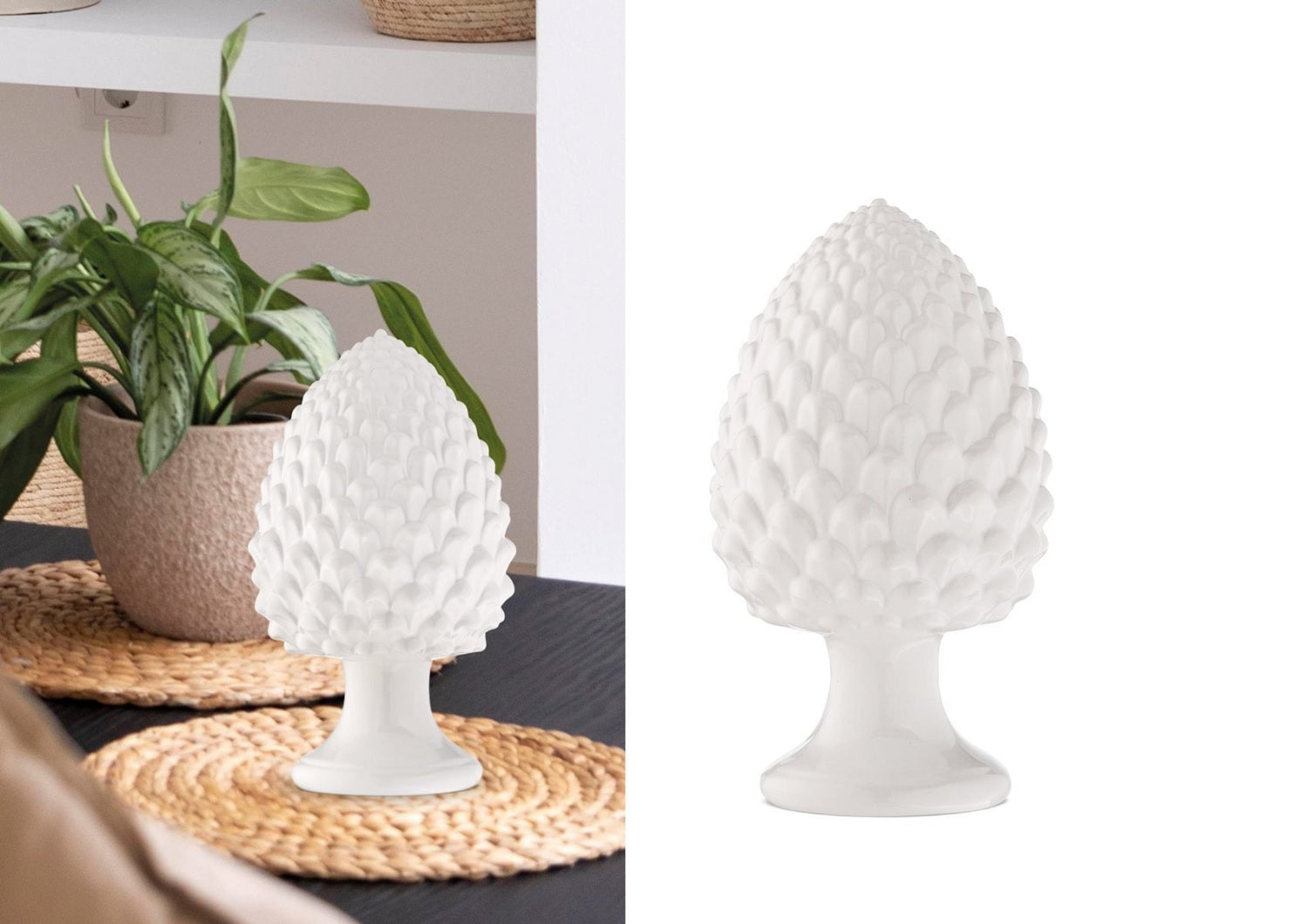 Soprammobile pigna decorativa in ceramica stile siciliano gdm (BIANCO, H 25 CM 24002PW)