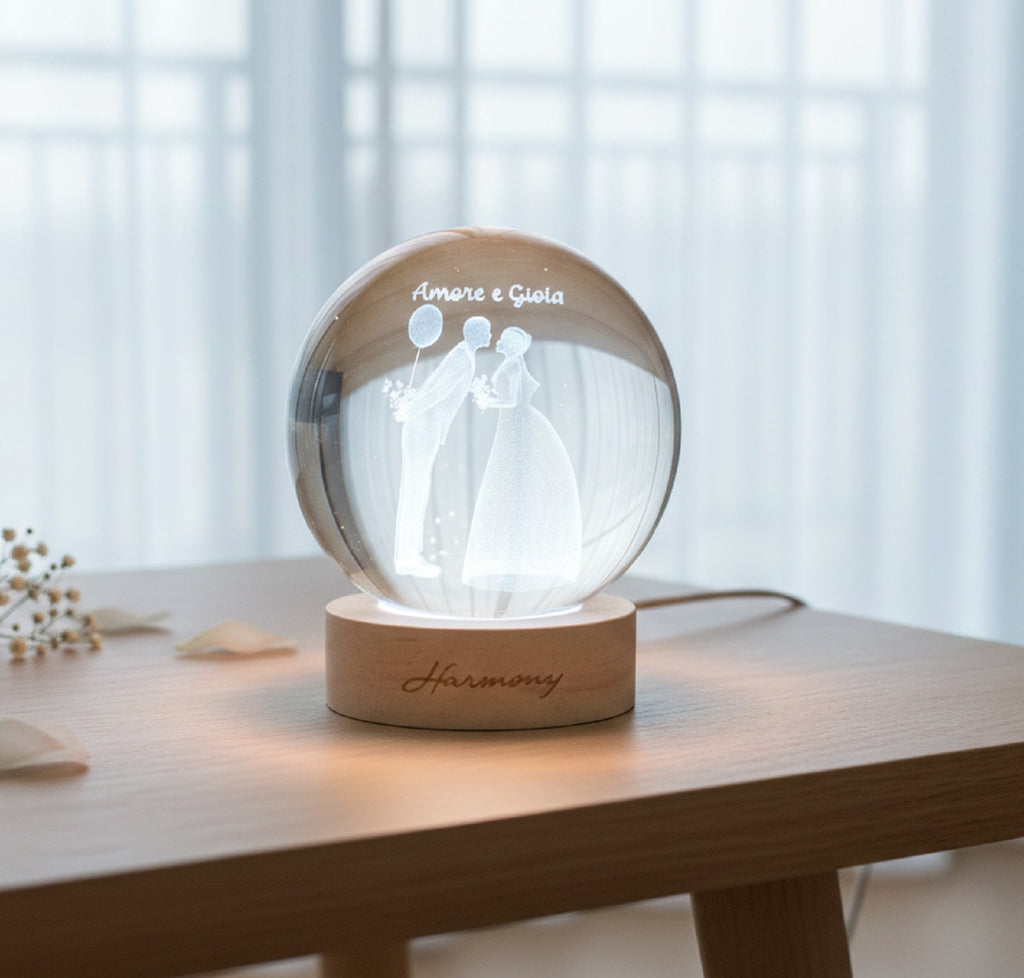 Sfera in vetro lampada a led coppia sposi bomboniera per matrimonio, ricorrenze, Harmony