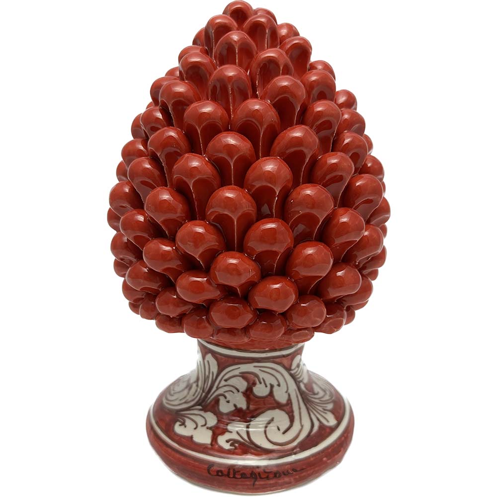 Pigna decorativa in ceramica di Caltagirone dipinta e decorata a mano rosso H 21 cm