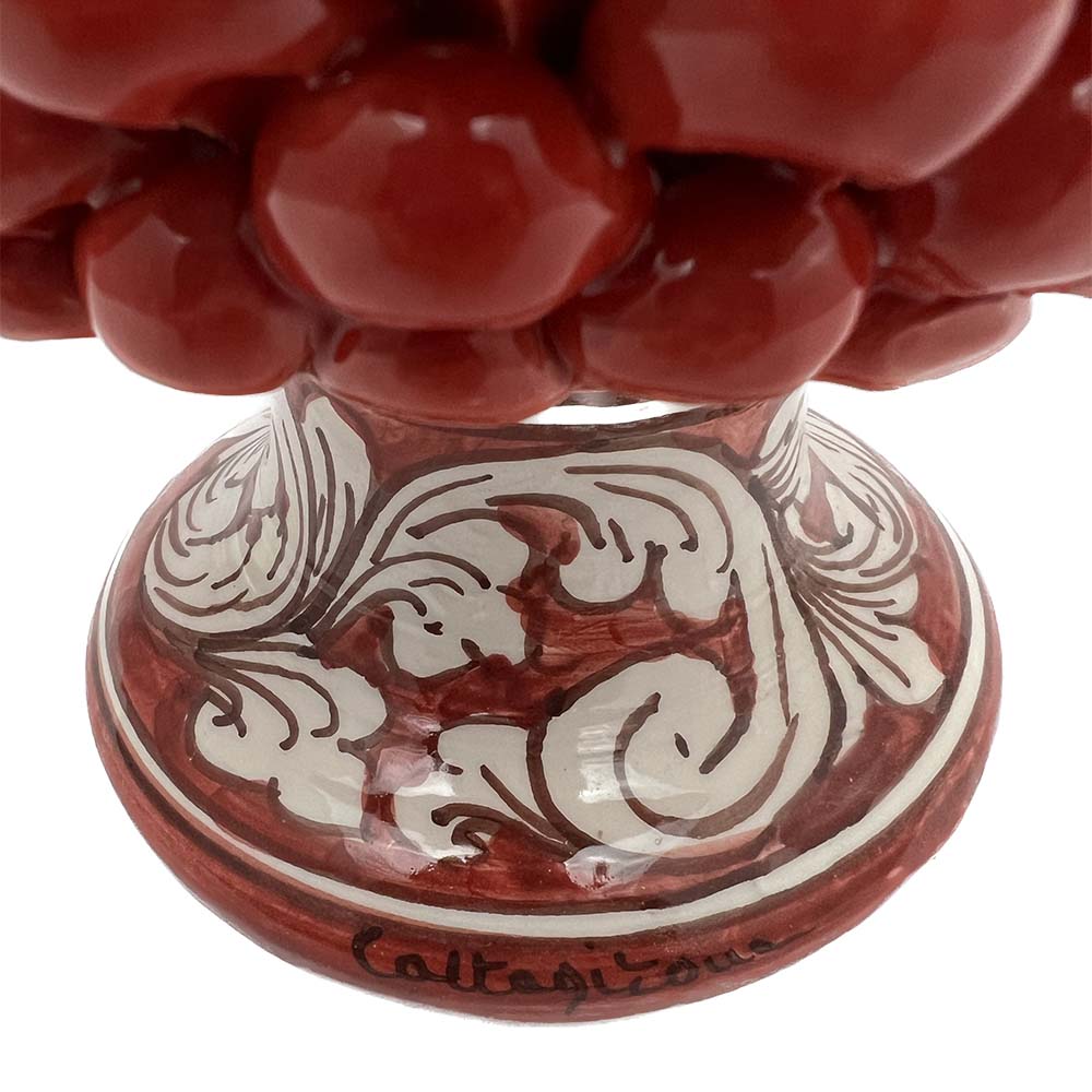 Pigna decorativa in ceramica di Caltagirone dipinta e decorata a mano rosso H 21 cm