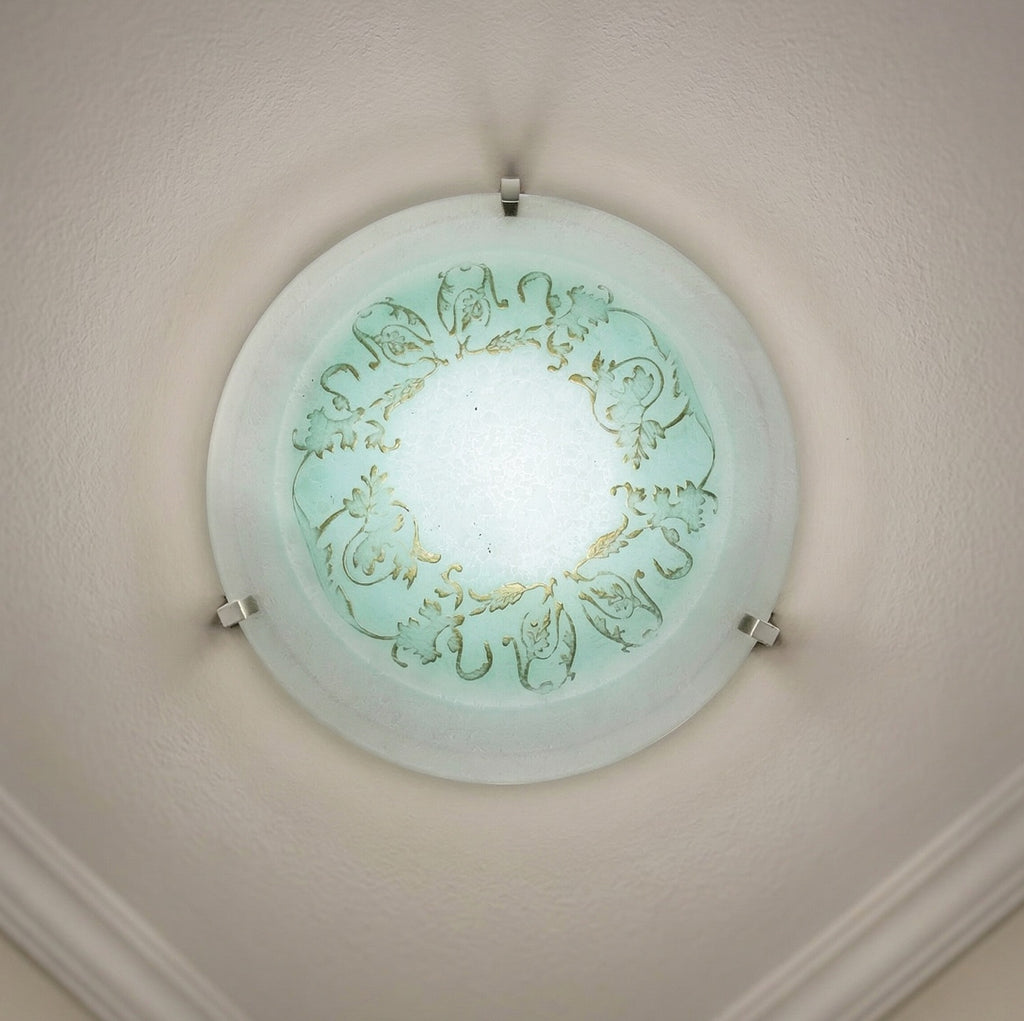 Plafoniera da soffitto classica in vetro rotonda decorata camera da letto, sala da pranzo, cucina, bagno, ingresso D 40 cm art. regina (VERDE)