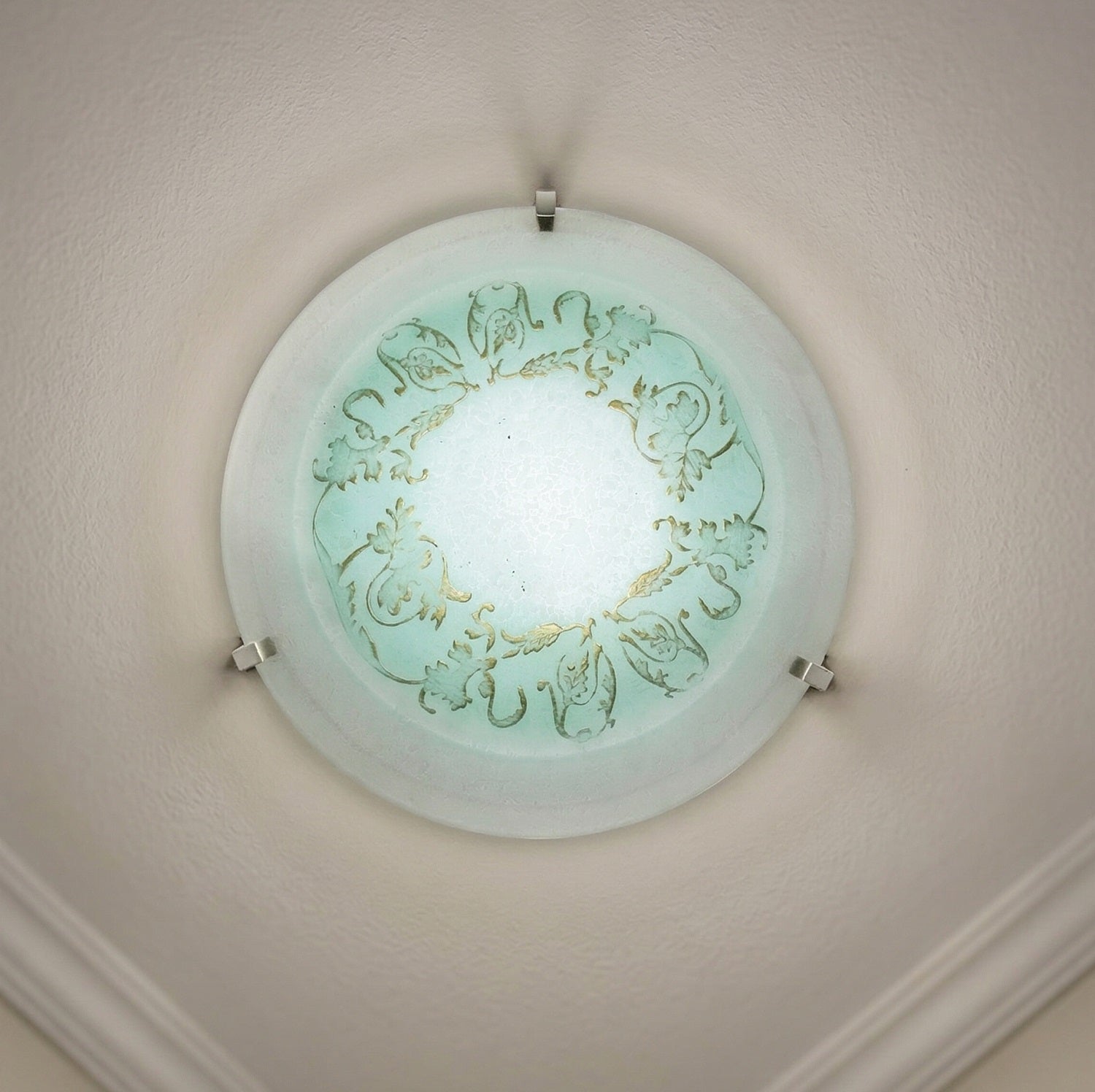 Plafoniera da soffitto classica in vetro rotonda decorata camera da letto, sala da pranzo, cucina, bagno, ingresso D 40 cm art. regina (VERDE)