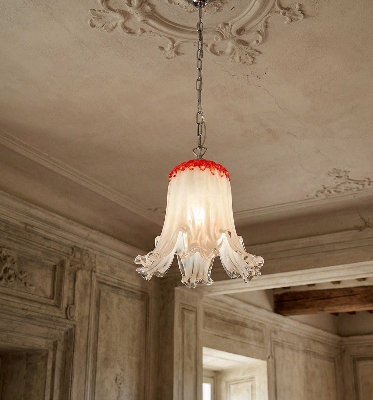 Lampadario a Sospensione Ingresso Moderno in Vetro Murano, 1 Luce, per Cucina, Bagno, Camera, Soggiorno, Scala, Corridoio art. universo rosso