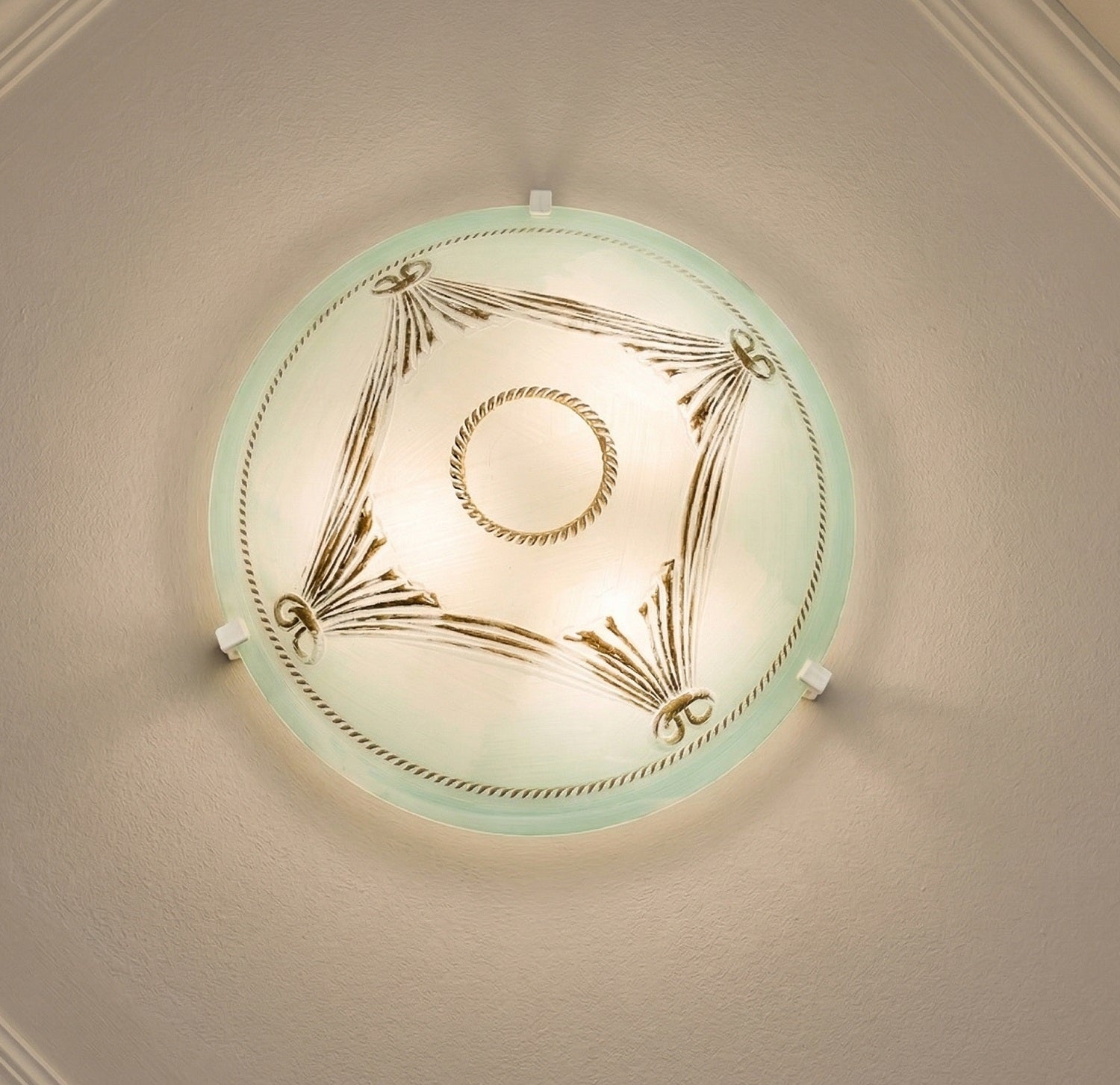 Plafoniera da soffitto classica in vetro rotonda decorata camera da letto, sala da pranzo, cucina, bagno, ingresso (TENDA VERDE)