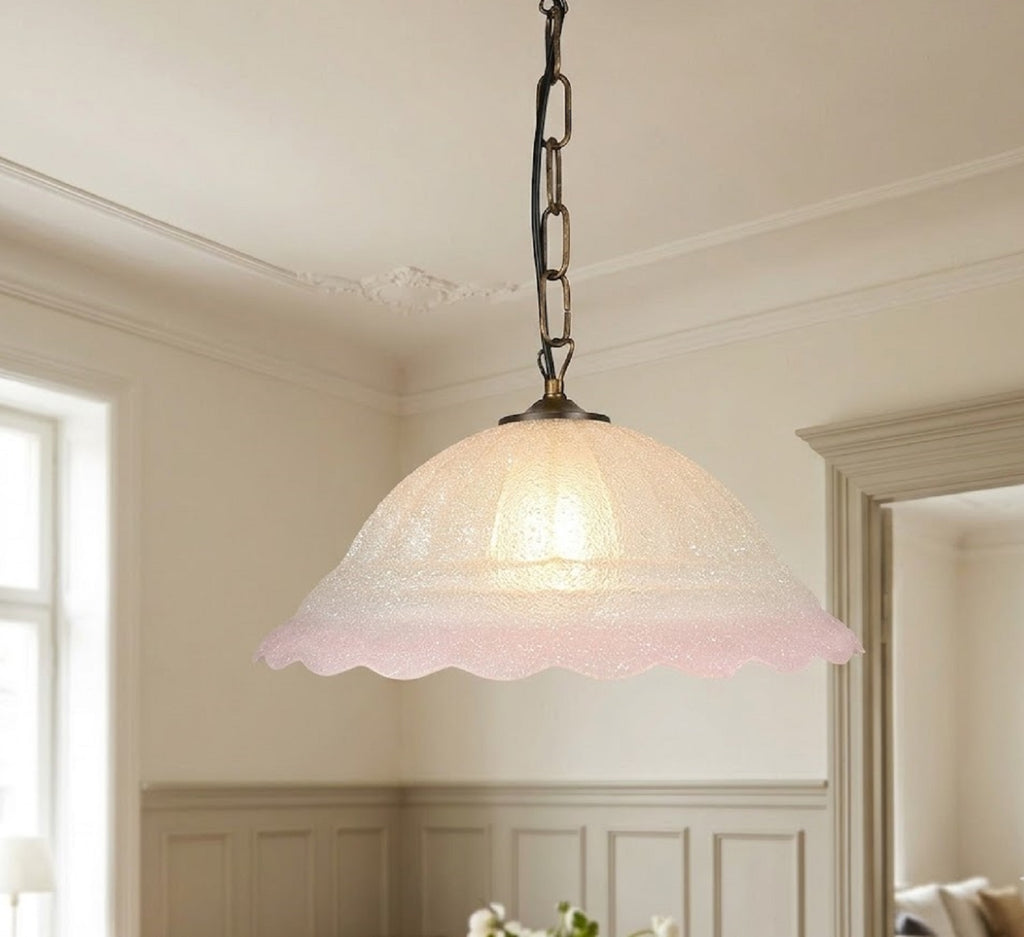 Lampadario a Sospensione Classico in Vetro, 1 Luce, per Cucina, Bagno, Camera, Soggiorno, Scala, Corridoio art. onda (ROSA)