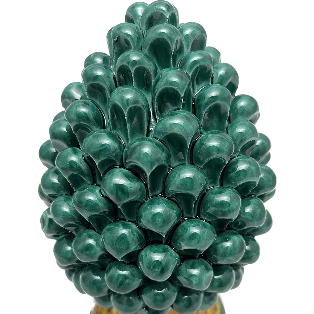 Pigna decorativa in ceramica di Caltagirone dipinta e decorata a mano verde H 21 cm