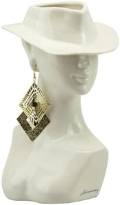 Vaso lady volto con cappello in porcellana bianca e orecchino oro harmony S2542P