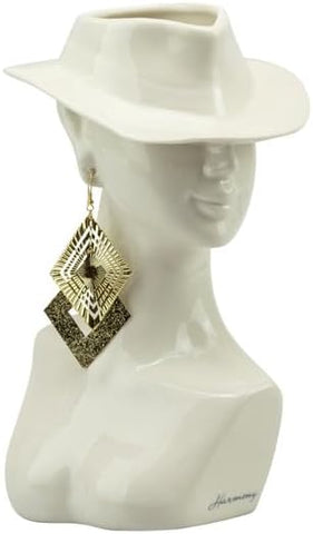 Vaso lady volto con cappello in porcellana bianca e orecchino oro harmony S2542P