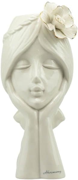 Vaso lady volto con fiore in porcellana bianco harmony S2540P